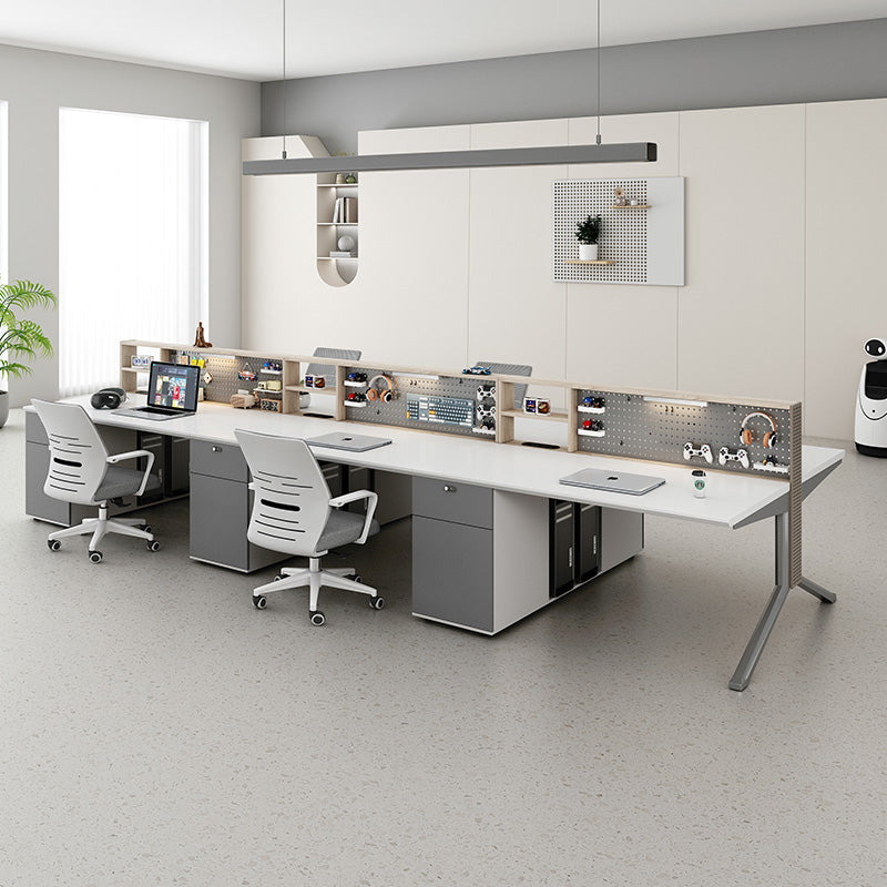 Office desk employee workstation, minimalist modern double four-person position, perforated board hanging panel, storage partition, desk and chair combination