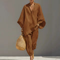 spring cross-border women's casual relaxed fit solid color shirt set