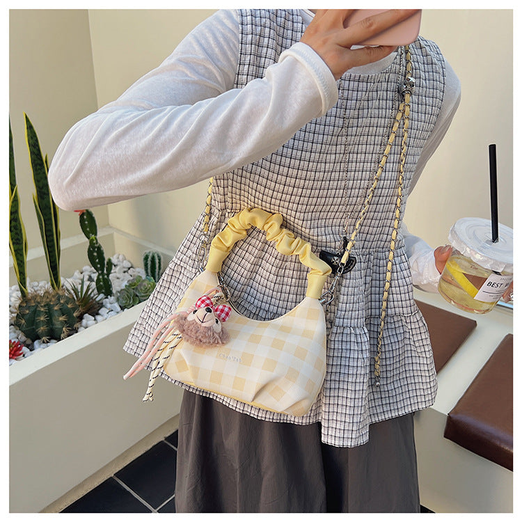 Cross-border 2025 summer new casual plaid shoulder bag female college student schoolbag portable large-capacity messenger bag