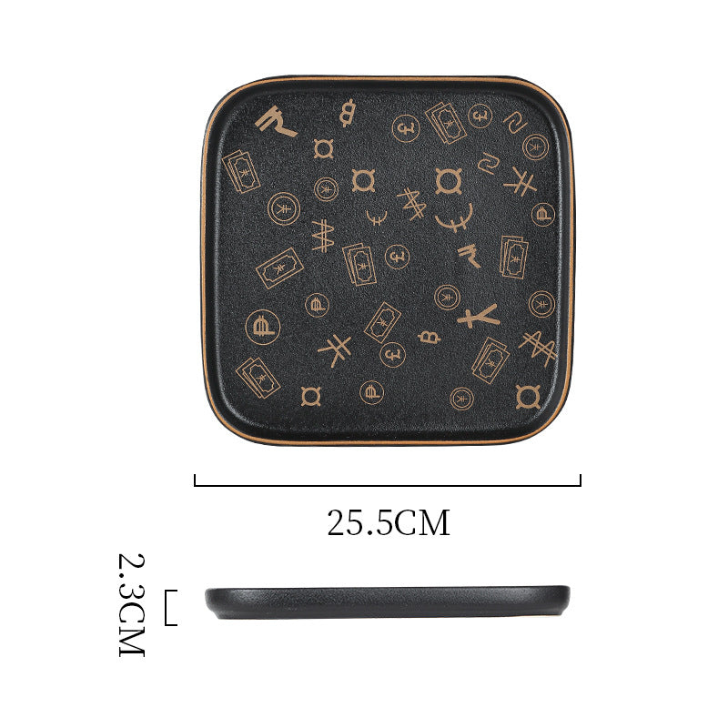 Creative black matte steak plate western dinner plate home nordic high-end dinner plate flat plate with rim restaurant hotel