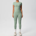 Ready-to-ship, solid color, double-sided brushed, breathable, form-fitting, two-piece activewear set for fitness, running, and yoga