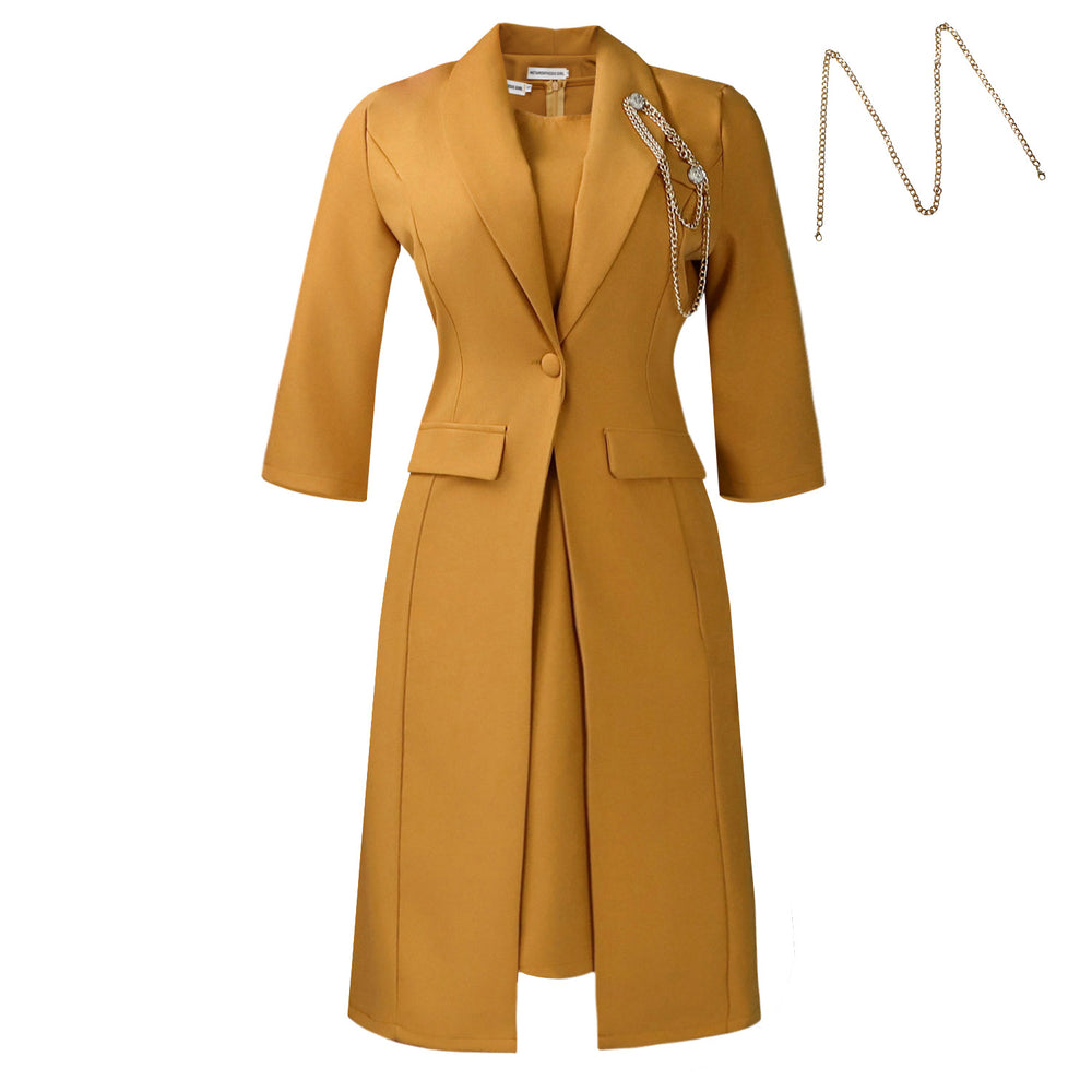 D610 european and american style elegant stretch slim-fit solid color blazer and slip dress two-piece set - african fashion outfit