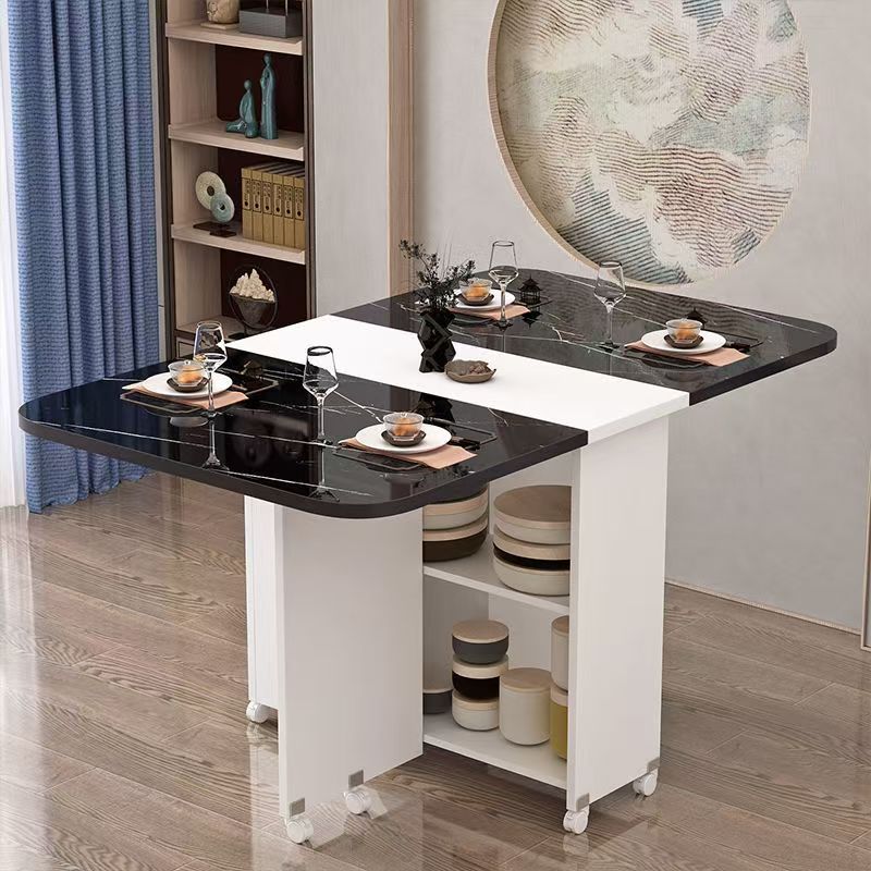 Simple round foldable dining table small apartment home movable wheeled rectangular minimalist multifunctional dining table