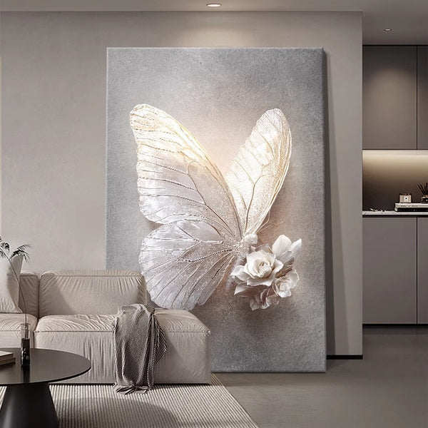 黑白蝴蝶玄关装饰画抽象肌理客厅沙发挂画高级感落地2025新款壁画