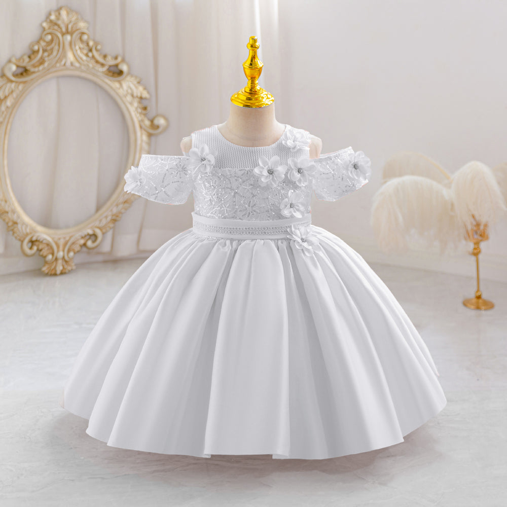 New wholesale women's dress puffy wedding dress satin flower performance girl dress princess dress kid dress