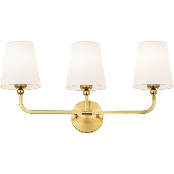 Modern wall lamp bathroom fixture brushed gold vanity lamp with flared white fabric lampshade hallway bedroom