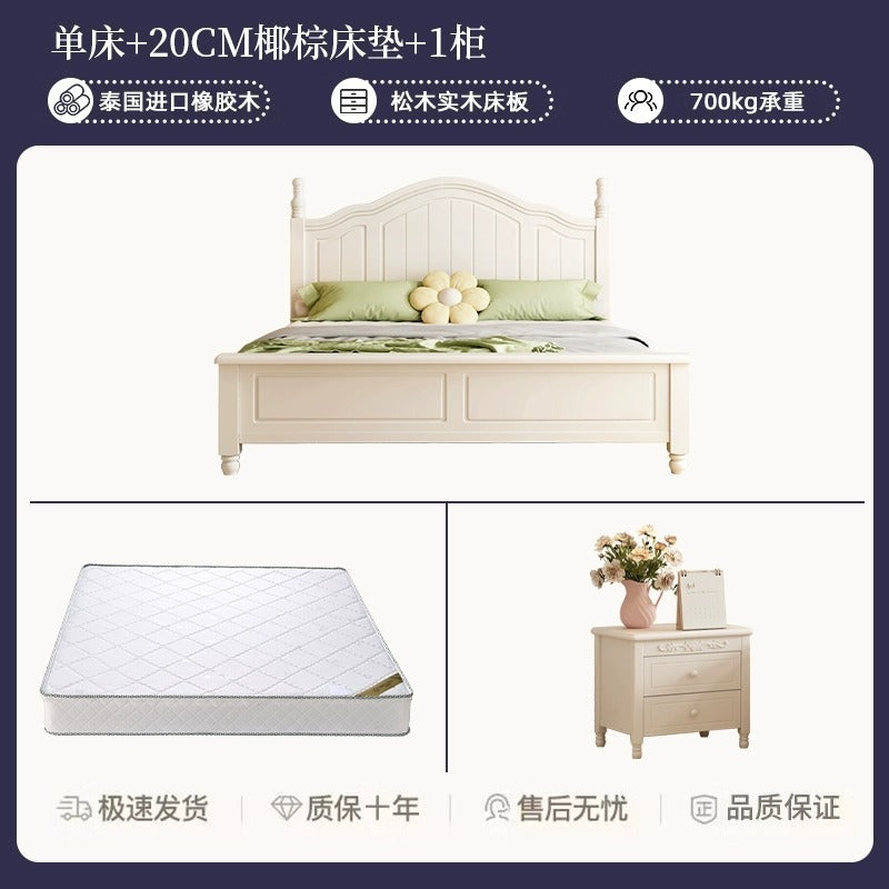 Scandinavianwhite solid wood bed modern casual cream style grids 1.8m double bed 1.5 master bedroom storage princess bed