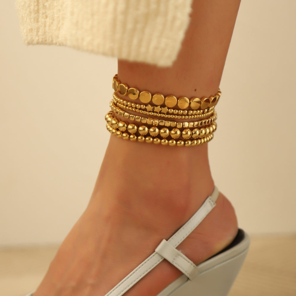 Stackable anklet set wholesale - european & american style, alloy geometric beaded anklets for women, unique heart & cross charms jewelry