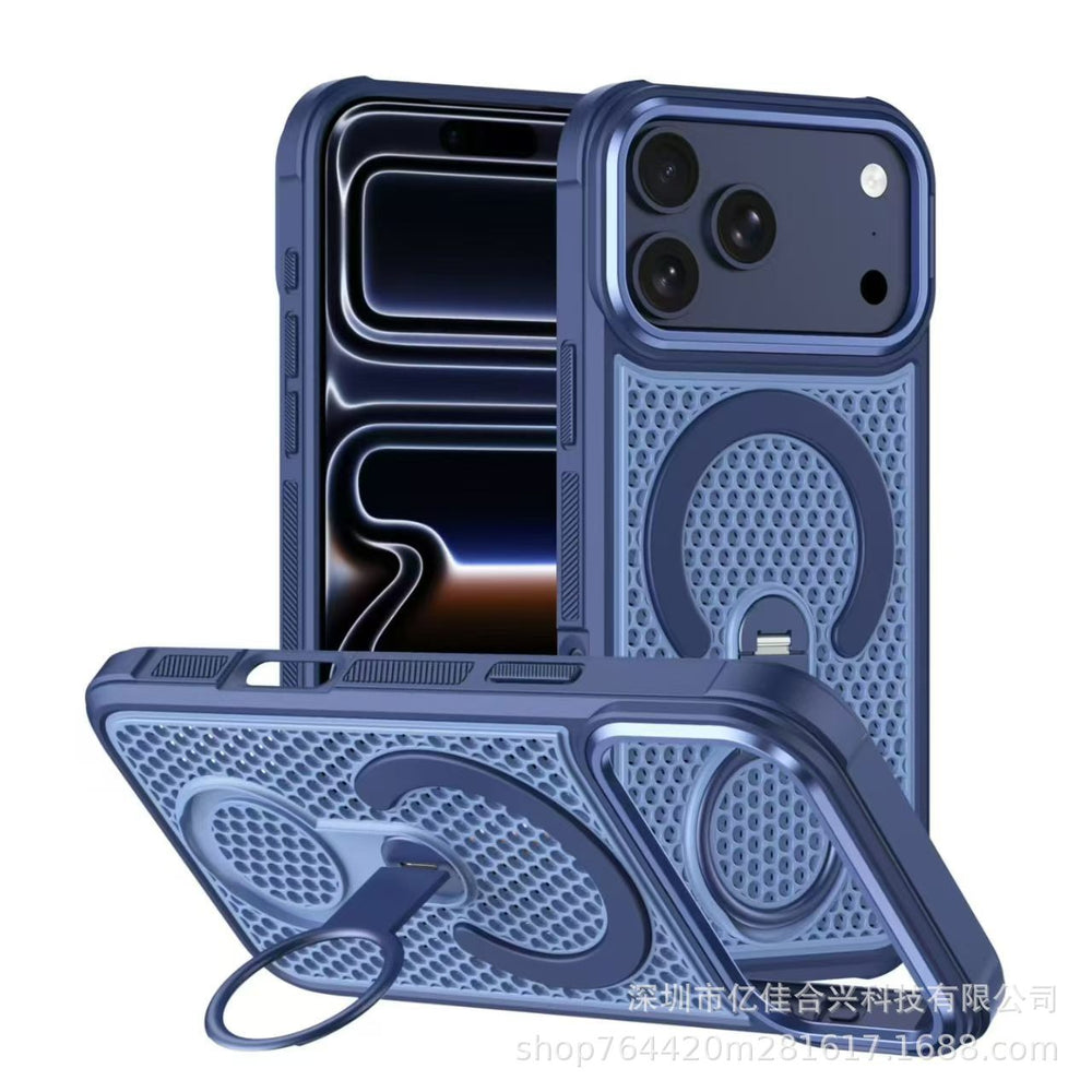 Premium breathable cooling magnetic stand compatible with apple 17 pro max phone case, apple 11 iridescent honeycomb mesh