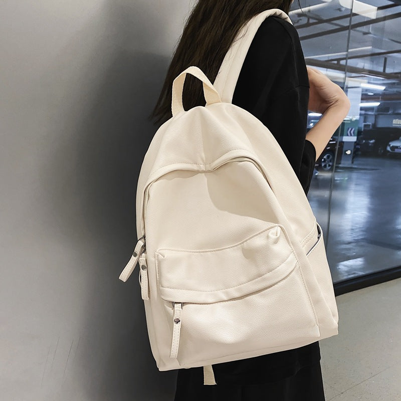 Student backpack upgraded PU Korean version fashion trendy large-capacity anti-splashing water junior high school student casual backpack