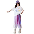Girls' short-sleeve  summer new collection: long pants & t-shirt two-piece activewear set for girls (mid-to-large size, perfect for sports & school)