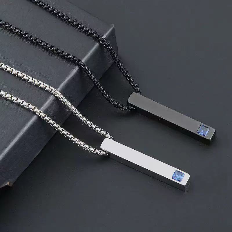 new product fashioneasiest for matchfashion style couple cuboid necklace mirror stainless steel stereo rod diamond pendant