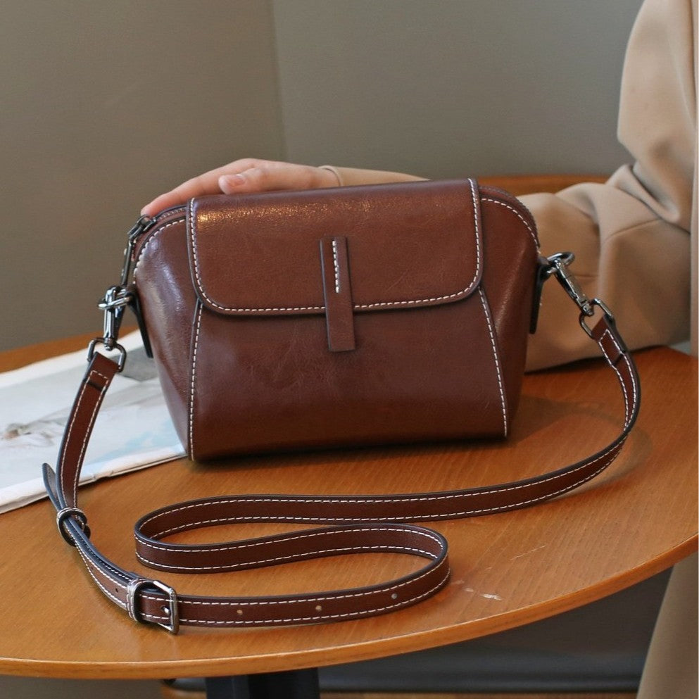 Oil wax cowhide women's bag shoulder crossbody women's bag practical multi-compartment casualfashion coin purse shell bag