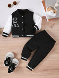 autumn cross-border exclusive: embroidered letter patchwork baseball jacket + casual pants two-piece set for infants and toddlers