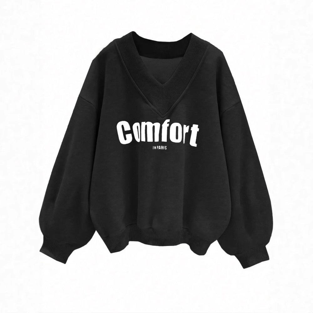Amazon cross-border e-commerce autumn new arrival: women's gray hoodie - fashionable, casual, loose-fit, versatile v-neck top