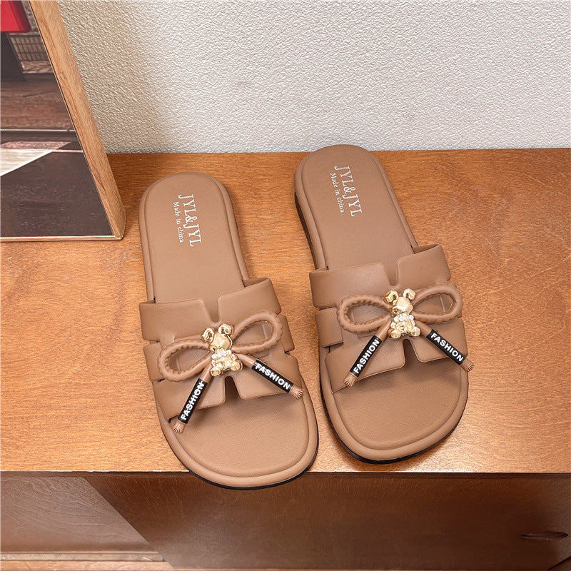 2026 new french retro sandals & slippers - women's summer outdoor wear, high-end bow accent, versatile one-strap sandals
