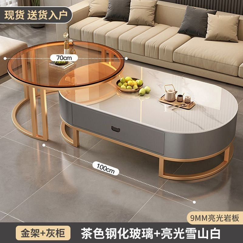 Rock slab coffee table living room for homeaccessible luxury modern tea table new arrival oval classy small apartment coffee table