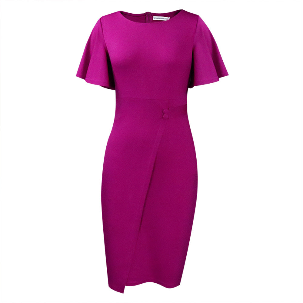 fashion summer african plus sizedress women's elastic ol work clothingelegant round neck short sleeve professional pencil skirt