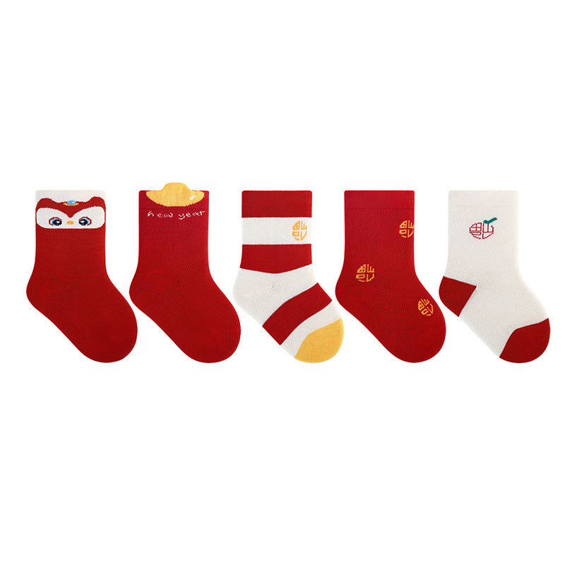 Babylon baby knee socks socks combed cotton new year first birthday festive 100 days big red socks boneless type a baby socks