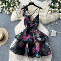 Romantic vacation style v-neck floral print dress - women's summer backless tie-up a-line dress - sexy, elegant, and slimming