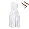 D404 with belt independent station export women's clothing new arrivalfashionelegant slanted shoulder pure color pleated large skirt european and american dress