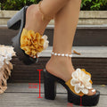 Plus size women's sandals for export -  summer new arrival: one-strap, floral appliqué, wedge heel, thick-soled beach slippers for cross-border e-commerce