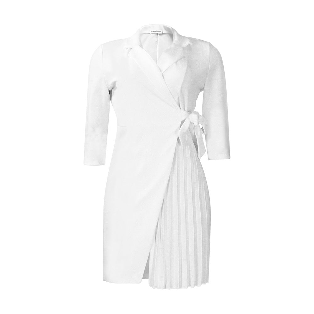 D340plus sizeexport women's clothingnew arrivalfashion suit collarfashion strap waist pleated africandress