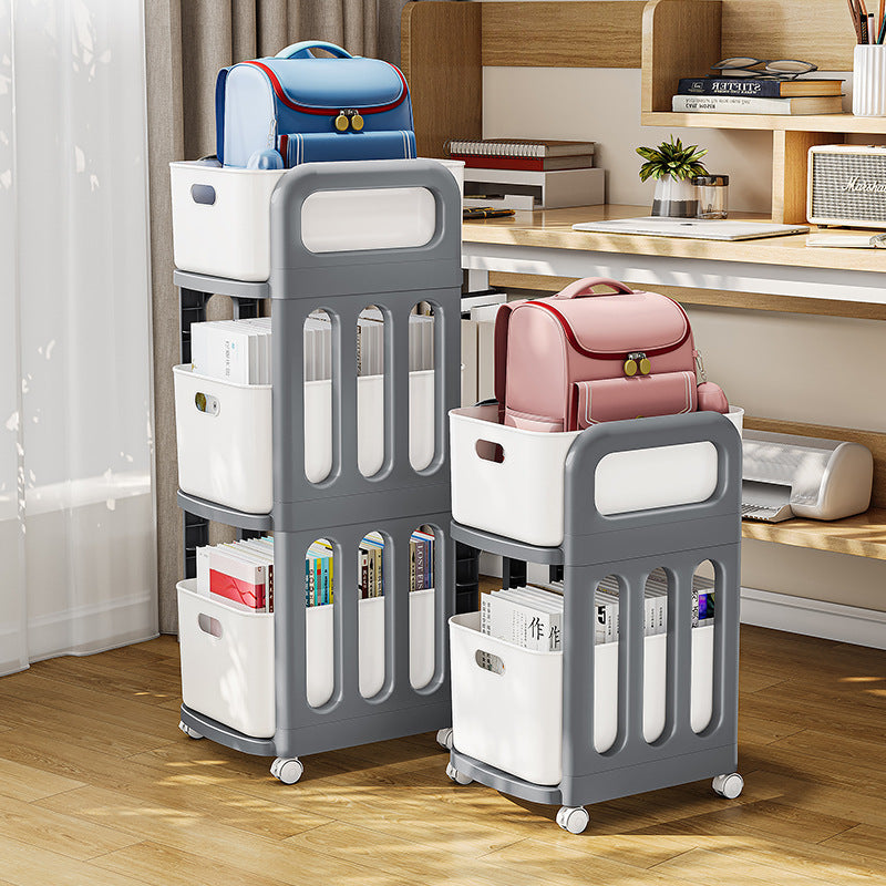 School bag shelf movable pulley trolley with wheels storage artifact household universal storage shelf bookshelf durable
