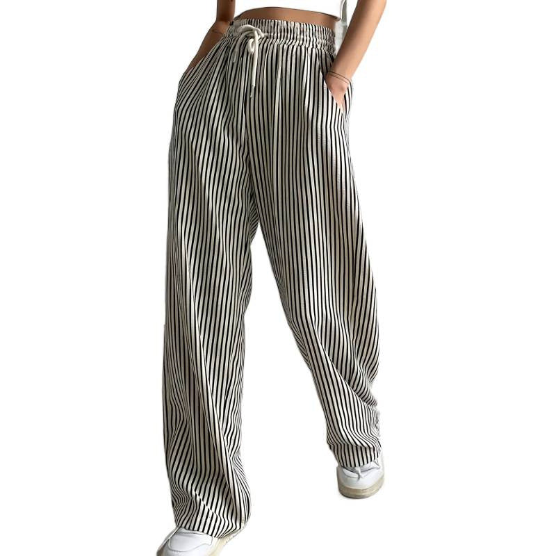 cross-border code new arrival  original women's drawstring stripesloosecasual pants