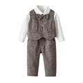 Spring boys' vest gentleman's suit new children's set long sleeve white shirt overalls runway birthday performance outfit