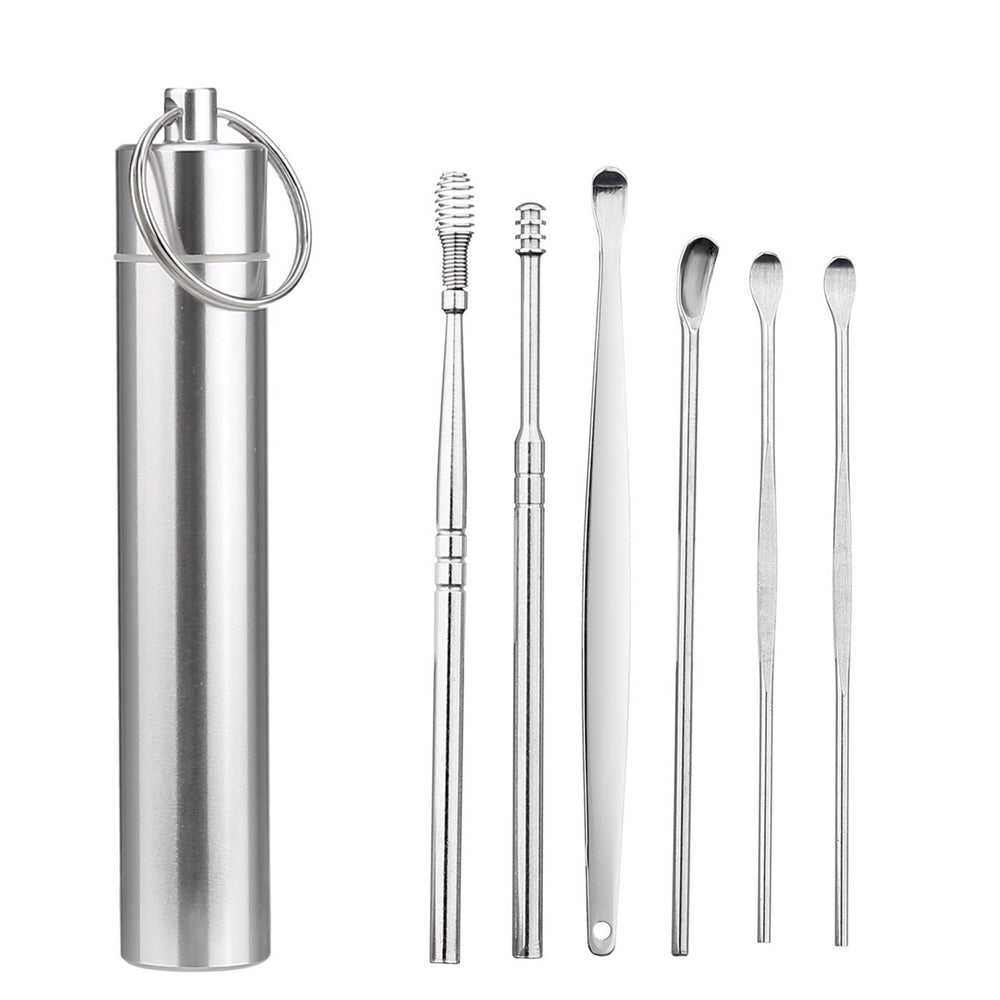 Ear pick leather case 6-piece set spiral spring ear pick six-piece set ear cleaner ear pick ear picking tool