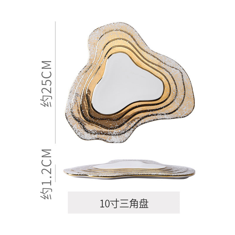 Personalized artistic ceramic western food plating plates for restaurants and hotels - light luxury gold-trimmed ceramic plates for steak and high-end desserts