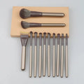 makeup brush set, 12-piece, featuring soft bristles, including a foundation brush, angled contour brush, and a complete set of makeup brushes