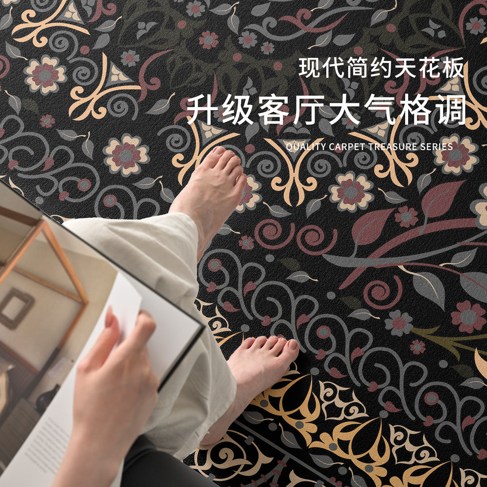 Carpet living room persian retro high-end no-wash and wipeable bedside bedroom carpet full large area black cross-border