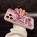 Pink denim embroidered butterfly phone case for iphone 17 & 16 - shockproof leather texture soft case - wholesale for women