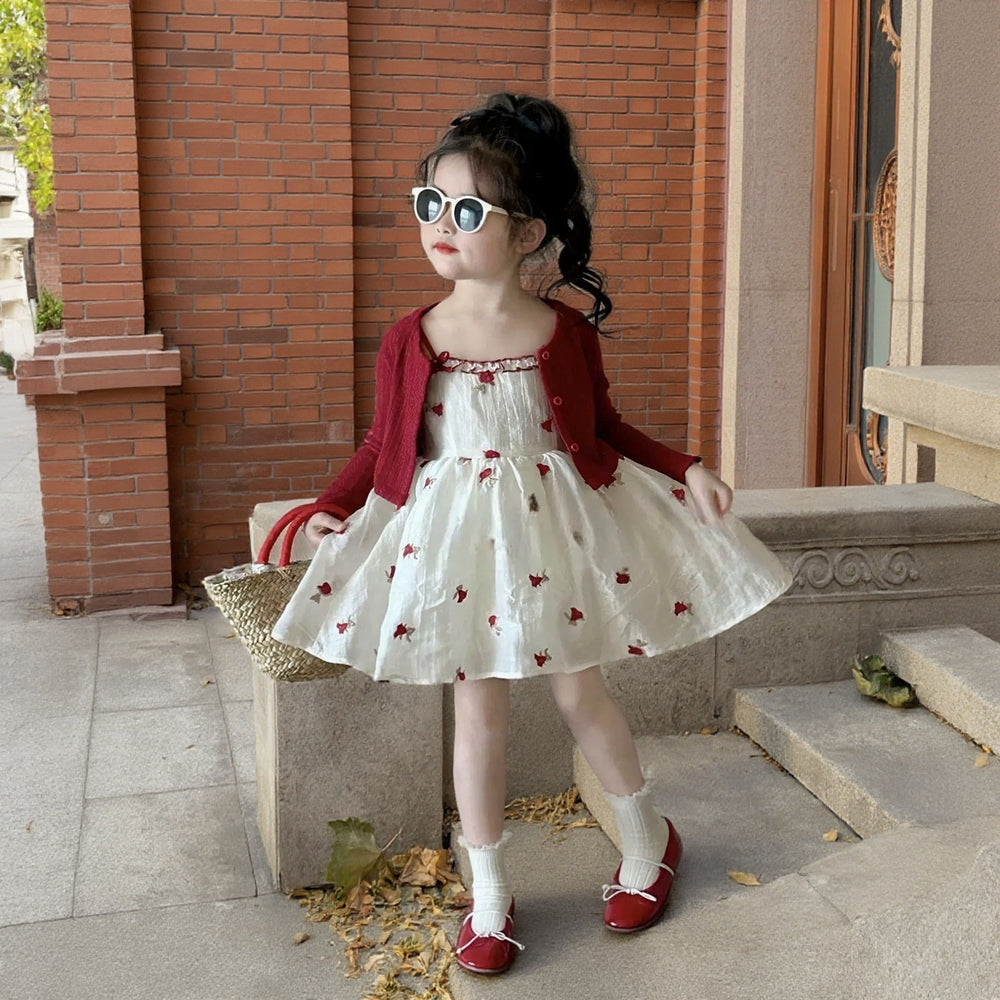 Girls' red floral sundress two-piece princess outfit - new autumn  korean style