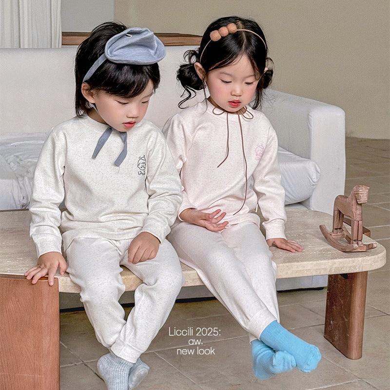 Kids' 320g sherpa fleece cotton set - seamless knit thermal underwear, loungewear, autumn clothes, long johns - boys' and girls' sets