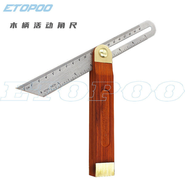 Red wooden handle movable angle ruler diagonal angle ruler 9-inch stainless steel ruler body, adjustable angle, hardware measuring tool