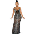 X5618   fashion new hot diamond sexy suspender chest wrap mesh see-through long skirt dress