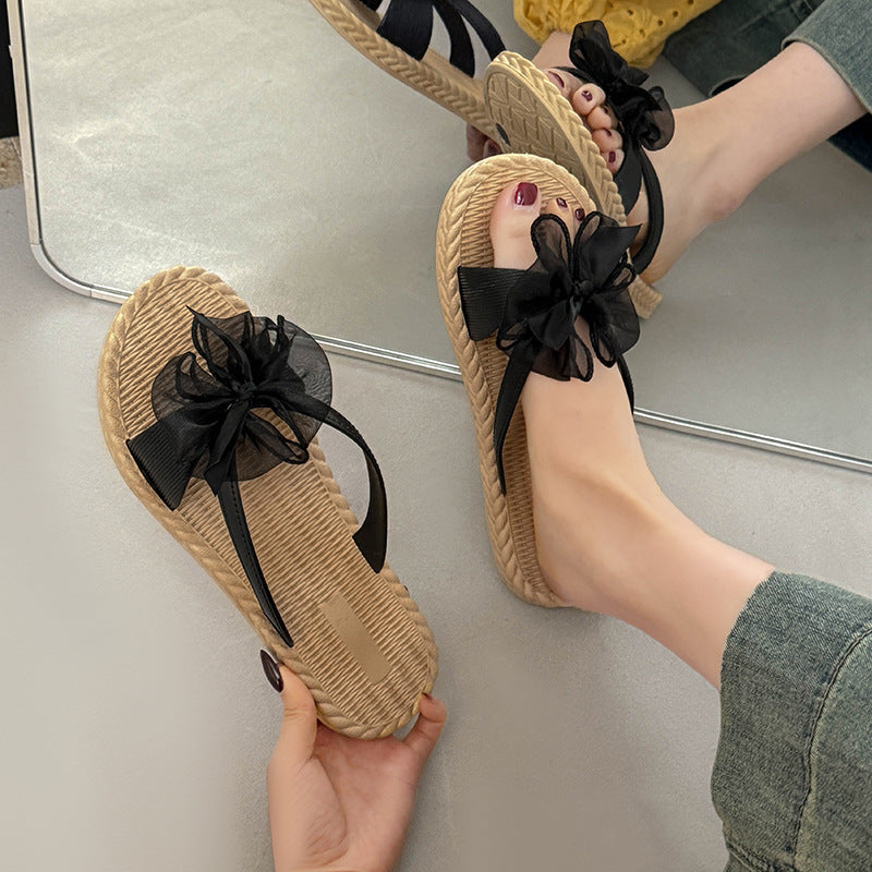 Summer fashioneasiest for matchnew arrivalpure colorcasual one-line sandals women's outwear soft bottom classic ribbon beach slippers