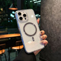 Crystal diamond high-transparency glitter magnetic iphone 17 pro max case, compatible with iphone 14 & 15, color block shockproof frame