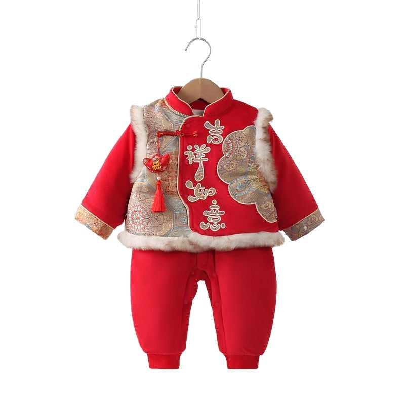 New year girl han dynasty grab one year old winter clothing new year greetings baby boy clothes baby chinese style festive tang suit suit
