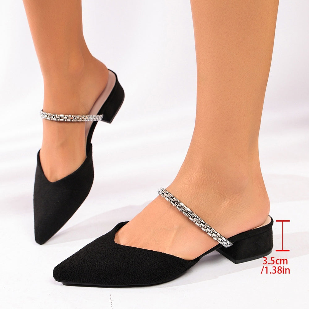 Pointed toe cross-border plus size medium heel slippers outwear  summer new arrival suede elegant toe-cap half slippers for women wholesale