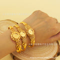 Trendy bohemian gold-plated copper bangle with open-end design - a high-end, luxurious bracelet perfect as a bridal gift
