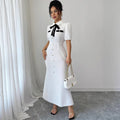 Pre-sale yang zi's same style shirt dress pleated classybowslong sleeves skirt waist long skirt