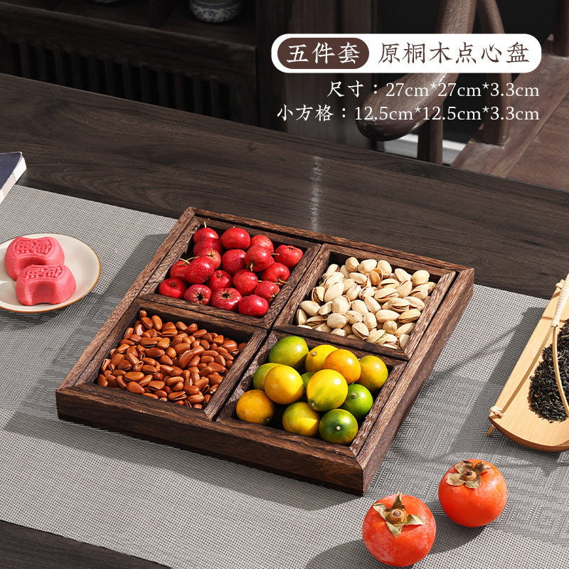 Wooden tray for tea brewing, dried fruit, afternoon tea snacks, and dim sum – original paulownia wood chinese-style multi-compartment tea tray