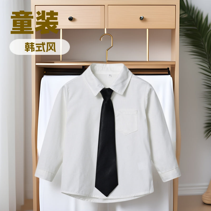 Boys' white long-sleeve shirt - perfect for school uniforms, performances, and everyday wear. korean style available. customization options available