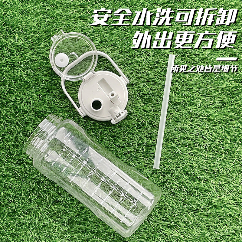 Double drinking large capacity water cup kettle sports 2000ml scale plastic straw cup high temperature resistant water bottle for men and women
