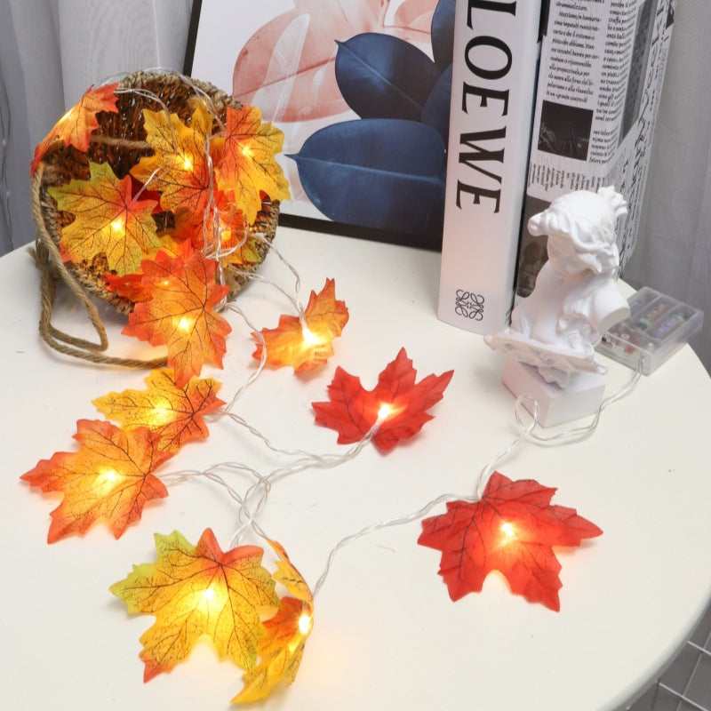 LED simulation four-color maple leaf Thanksgiving decorative light string battery box light string