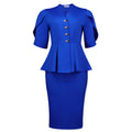 C8660 women's foreign trade clothing  new short-sleeve elegant ruffle hem bodycon slit solid color cross-border fashion set
